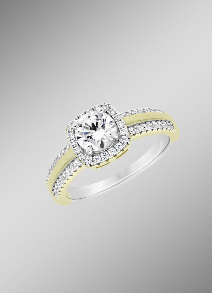 Damesring in bicolor design met synthetische zirkonia 