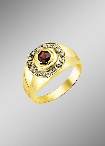 Hoogwaardige herenring met granaat en diamanten 