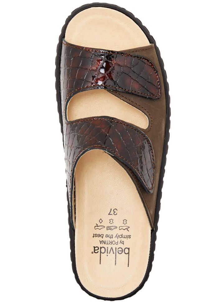 ELENA EDEN, comfortabele damesmuiltjes, breedte H, met uitneembaar voetbed BRUIN-BORDEAUXROOD