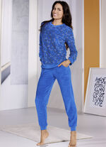 Badstof stretch pyjama met ronde hals en manchetten KOBALT BLAUW-ZWART-ZAND