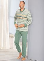 Pyjama met V-hals, manchetten en geplaatst printdessin 