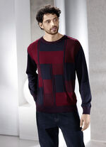 Ronde hals trui in 2 kleuren BORDEAUX-MARINE GEMÊLEERD