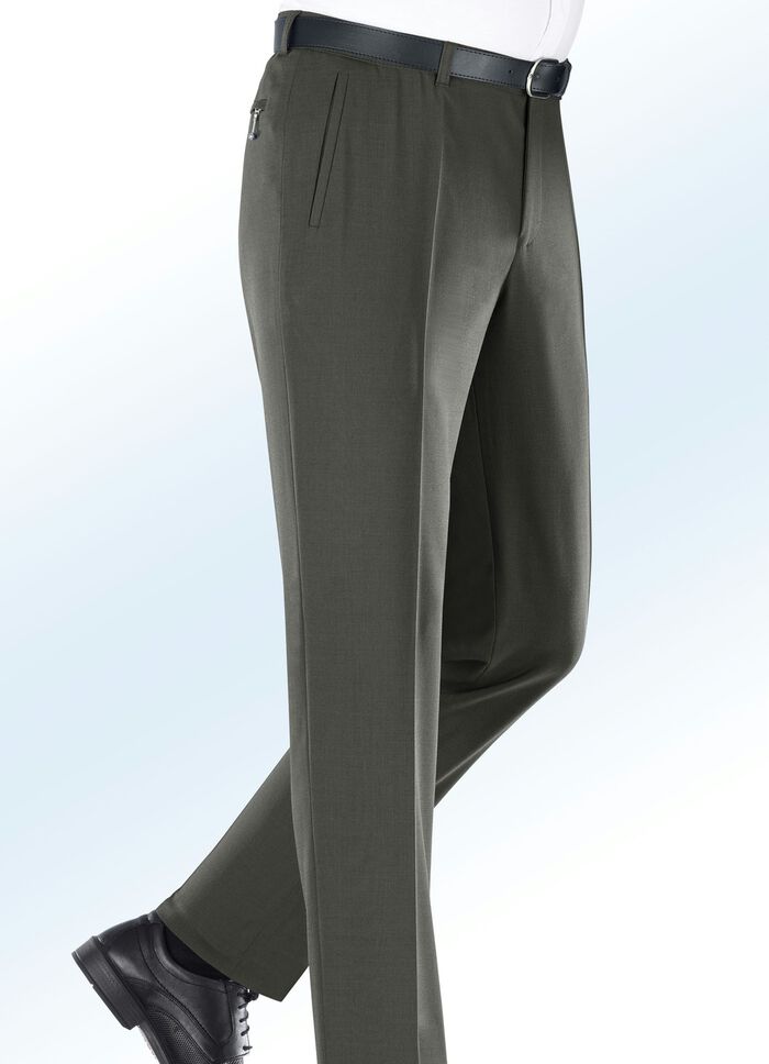 'Klaus Modelle'-broek met lage taille in 4 kleuren OLIJF GEMÊLEERD