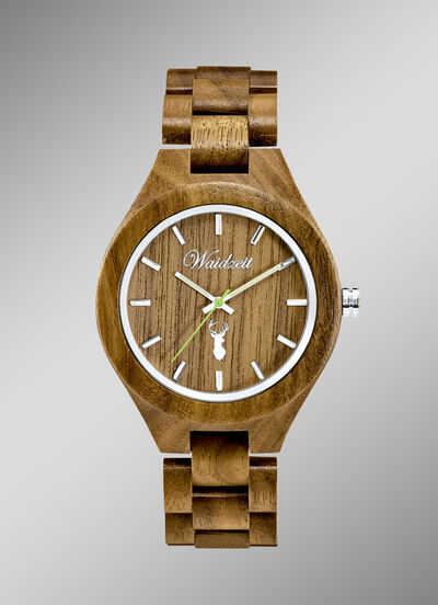 Waidzeit-herenhorloge, volledig vervaardigd van natuurlijk walnotenhout 