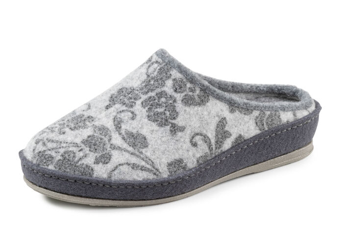 Pantoffels van wolvilt met bloemenprint GRAU