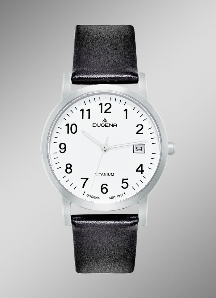 Herenhorloge met titanium kast en leren band 