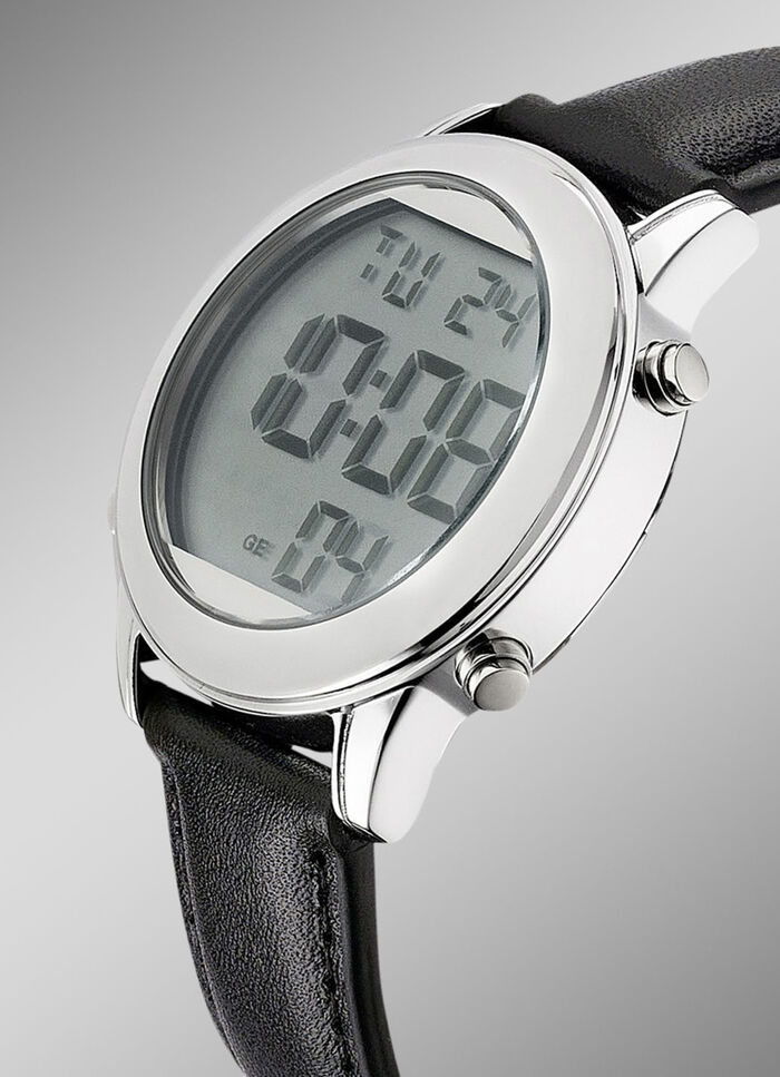 Digitaal radiogestuurd herenhorloge met sprekende tijdaanduiding 