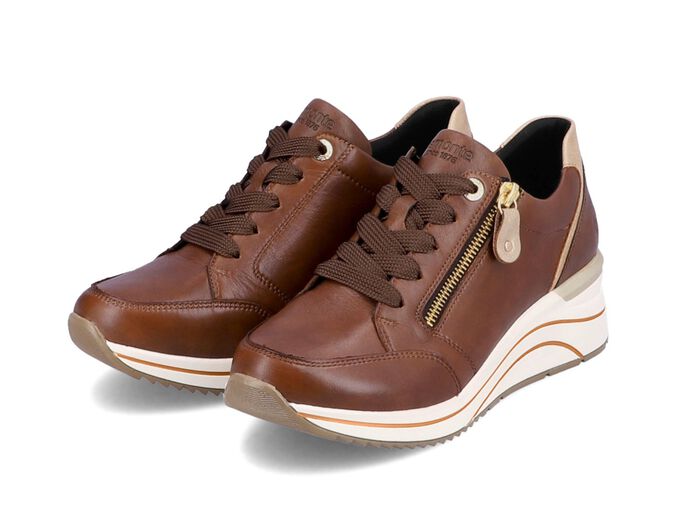 Remonte sneakers met veters en mat gouden bies 