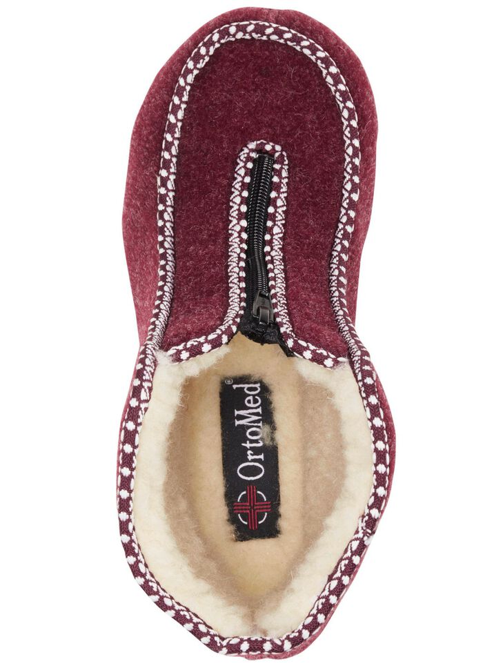 Warme damespantoffels, breedte H, met rits BORDEAUX