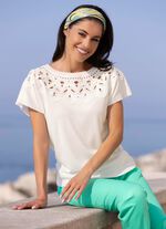 Trui van een materiaalmix met kant ECRU