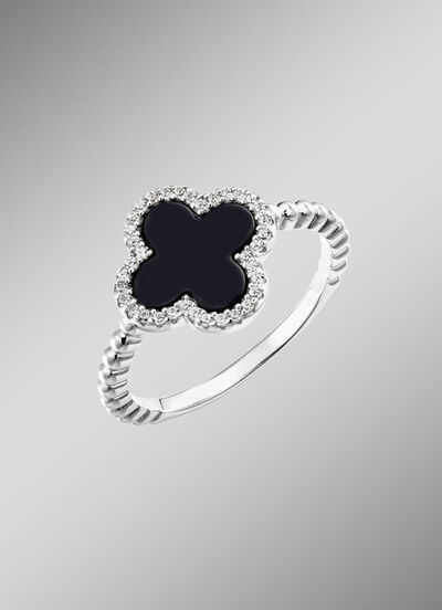 Damesring van zilver met onyx en zirkonia 