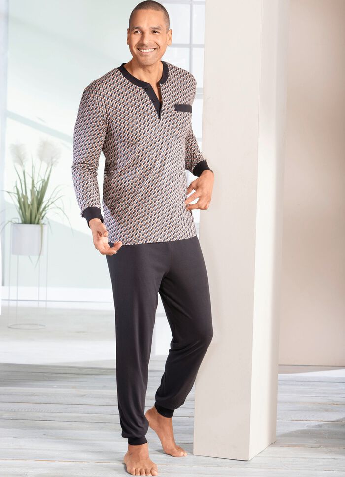 Pyjama met knoopsluiting en manchetten 