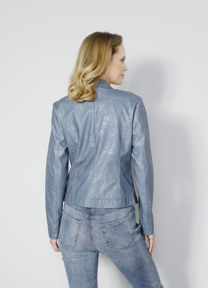 Imitatieleren blazer met ton-sur-ton bloemenborduurwerk 