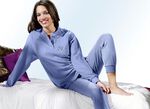 Pyjama van badstof-stretch, lange mouwen met knoopsluiting en manchetten BLAUW