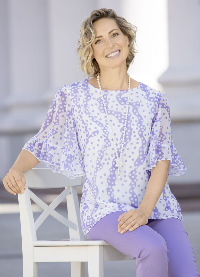 Dubbellaags overhemd met chiffon plaid in 2 kleuren LILA-WIT