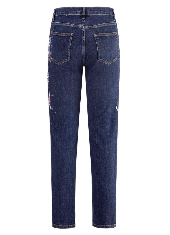 Jeans met handgeschilderde bloemmotieven 
