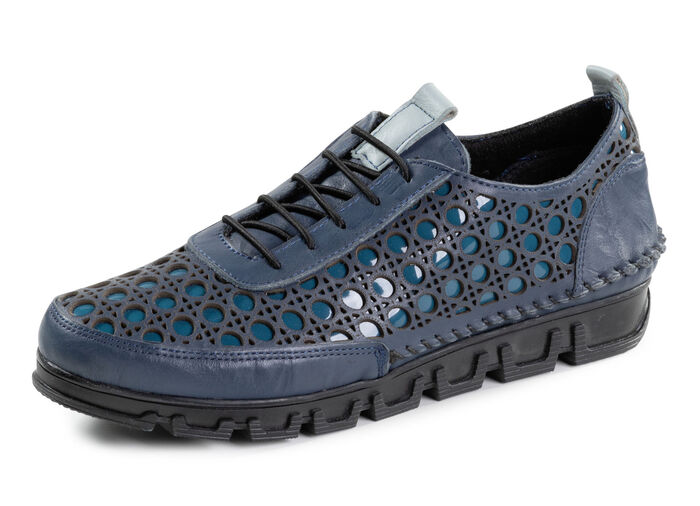 Gemini veterschoen van geperforeerd nappaleer BLAU