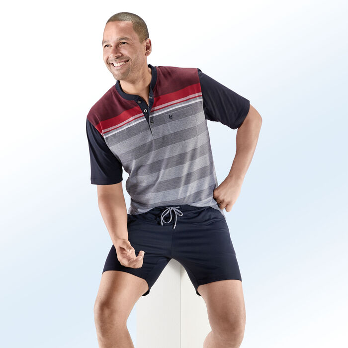 Hajo Klima comfort shorty met garengeverfd gestreept ontwerp, knoopsluiting, borstzak 