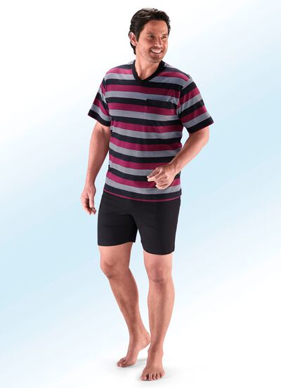 Set van twee shortys met V-hals, borstzak en garengeverfd gestreept ontwerp 