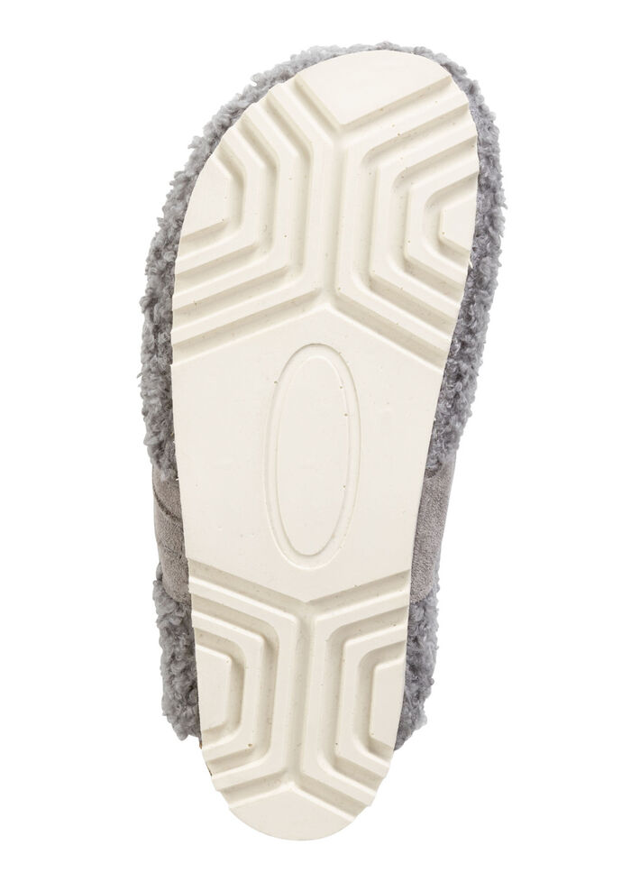Laurina pantoffels van zacht pluche met velours bies GRAU