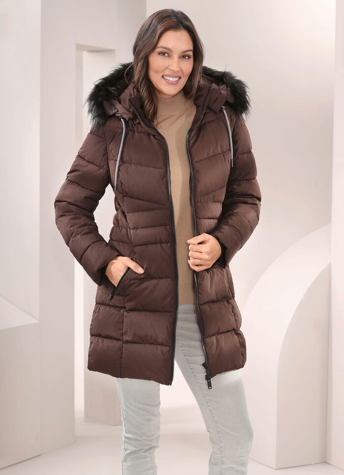 Lange jas met afneembare imitatiebontrand 