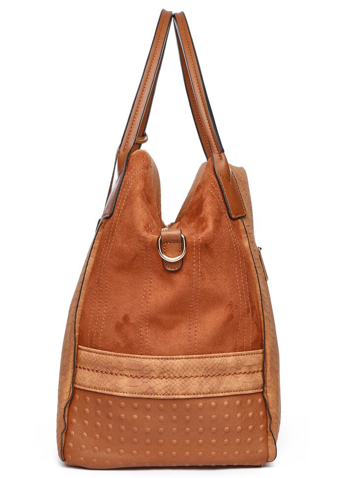 Collezione Alessandro tas gemaakt van deels veloursmateriaal met reptielreli&euml;f COGNAC