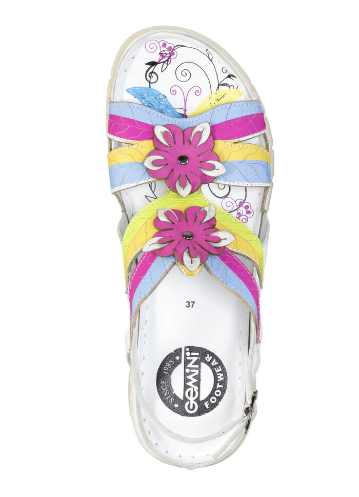 Gemini sandaal met decoratieve leren bloemen WEISS-MULTICOLOR