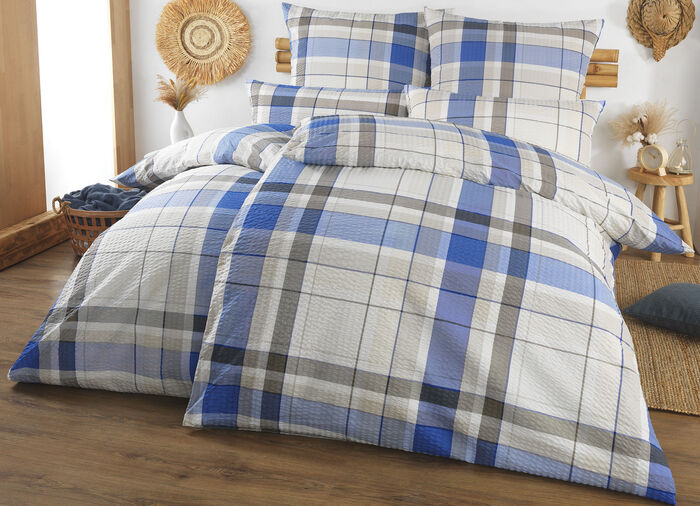 Seersucker beddengoedset van Florella BLAU-GRAU