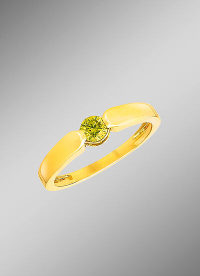 Prachtige damesring met een gele Canarische diamant 