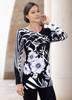 Shirt met ronde halslijn ZWART-WIT