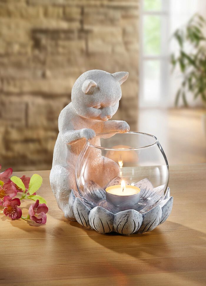 Theelichthouder met glazen inzetstuk 