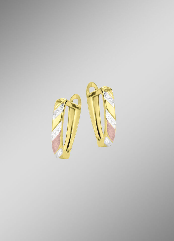 Oorringen met diamantcoating in driekleur, glanzend/mat 