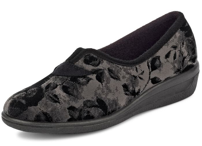 Klassieke damespantoffels, breedte H, met anatomisch gevormd voetbed GRIJS