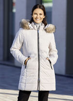 Functionele lange jas met voering van imitatiebont in de capuchon 