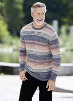 Aantrekkelijke trui met ronde hals MARINE-ORANGE-BEIGE MELIERT