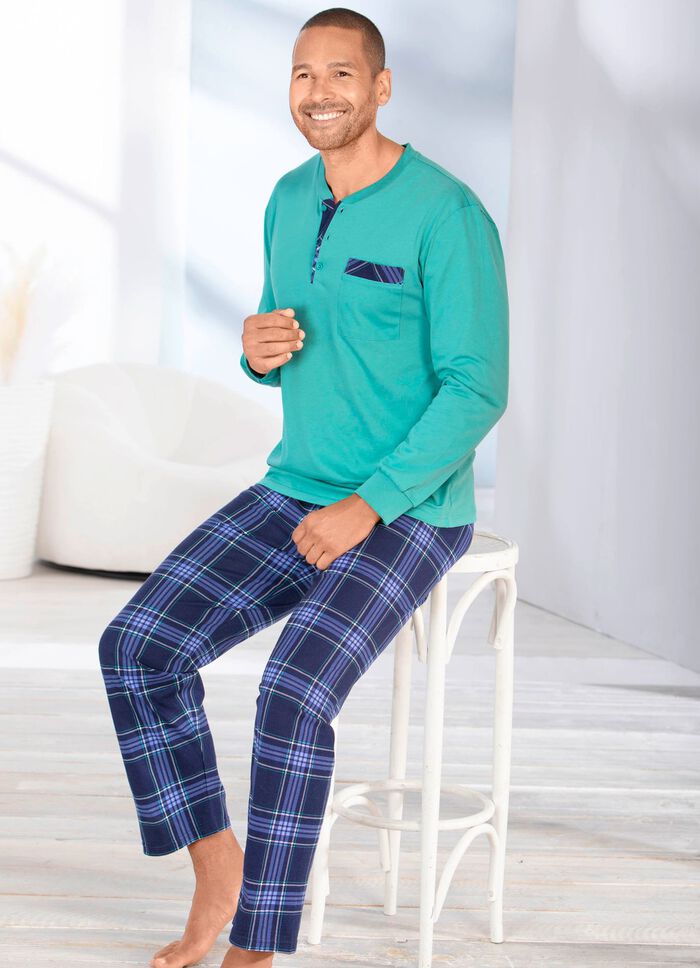 Pyjama met knoopsluiting en open manchetten 