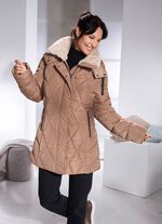 Jas met imitatiebontrand op de kraag 