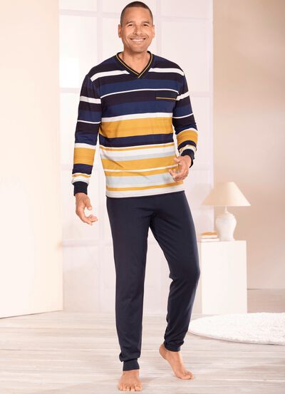 Pyjama met V-hals en omgeslagen randen 