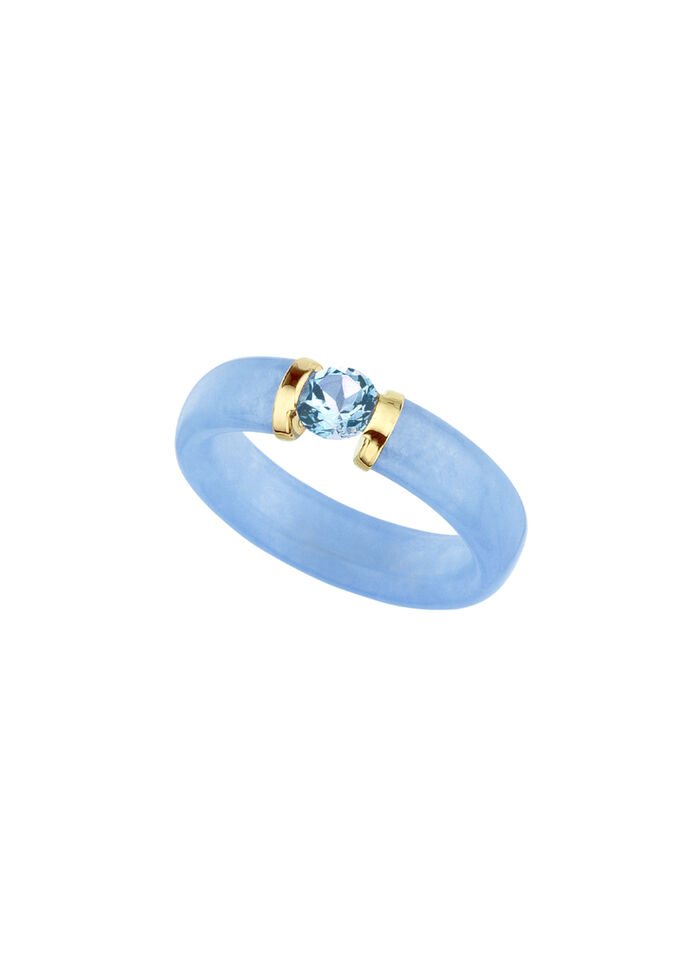 Damesring van blauwe jade en blauwe topaas 