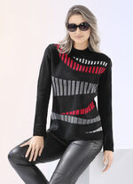 Trui met jacquard voorkant ZWART-ROOD-GRIJS