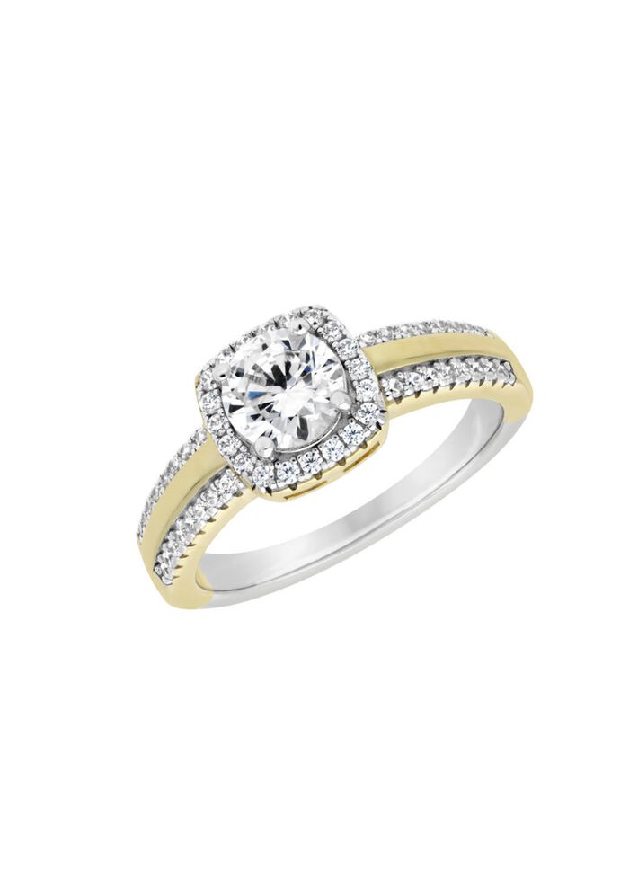 Damesring in bicolor design met synthetische zirkonia 