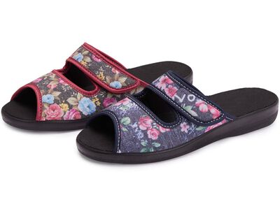 Tweepack klassieke damespantoffels, breedte H, met klittenbandsluiting 