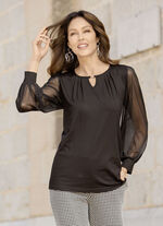 Shirt met lange chiffonmouwen ZWART