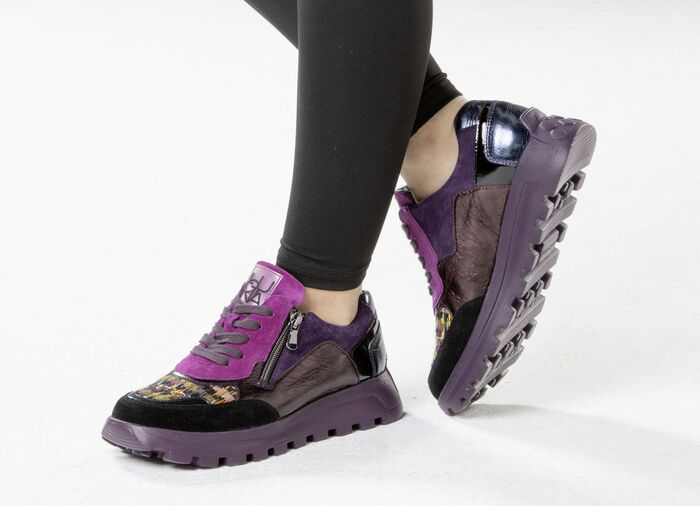 Ranger vetersneaker gecombineerd met kleurrijk textielmateriaal LILA-BUNT