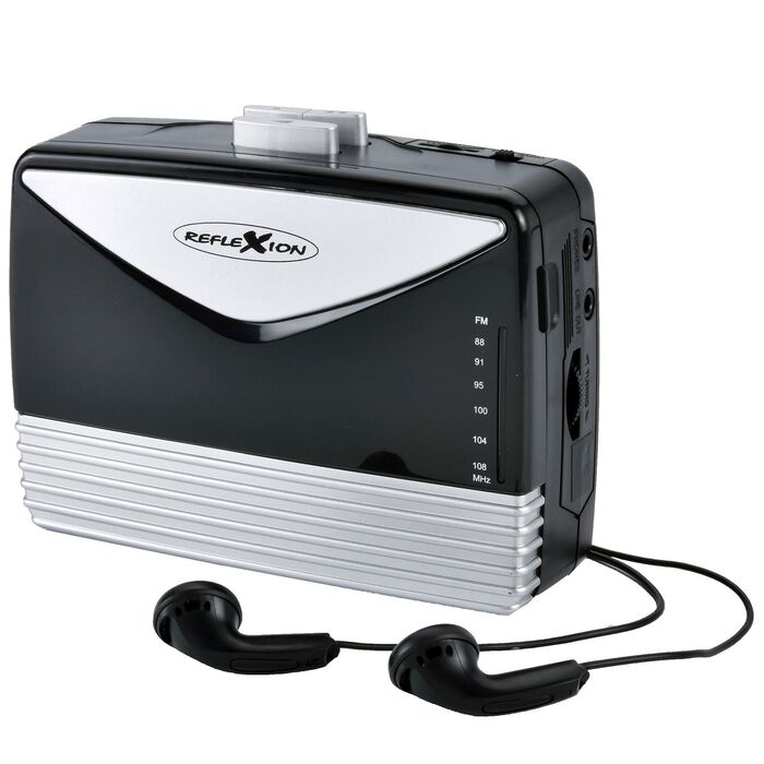 Draagbare cassettespeler met FM-radio. 