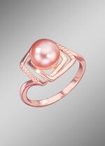 Ros&eacute;vergulde damesring met zoetwatercultiv&eacute;parel 