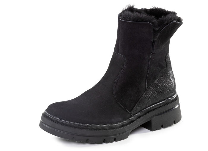 Waldläufer enkellaarzen van rundnubuckleer ZWART