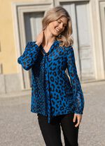 Blouse met stropdas in 2 kleuren BLAUW-ZWART