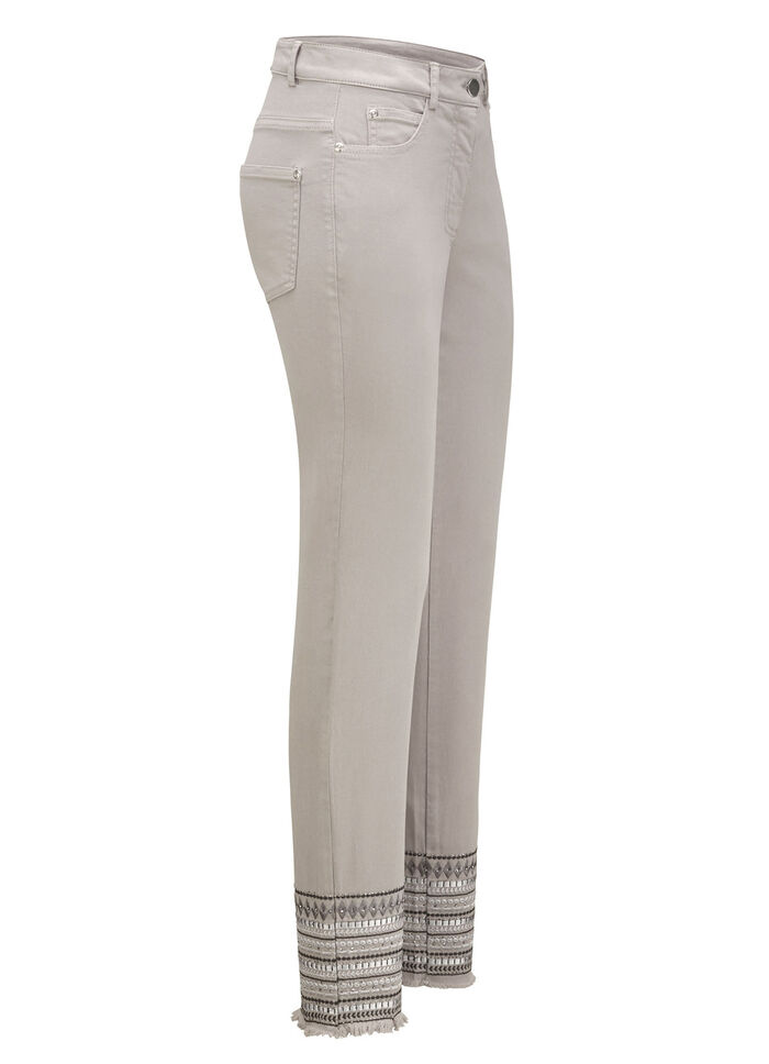 Broek met uitgebreide borduursels in etnische stijl GRIJS