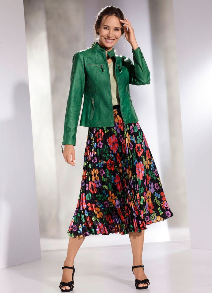 Geplooide rok met bloemdessin ZWART-MEERKLEURIG